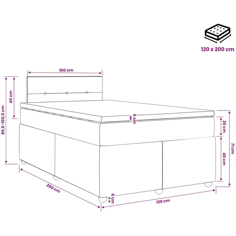 vidaXL - Boxspringbed - met - matras - Donkerbruin - 120 - x - 200 - cm - Stof afbeelding 1
