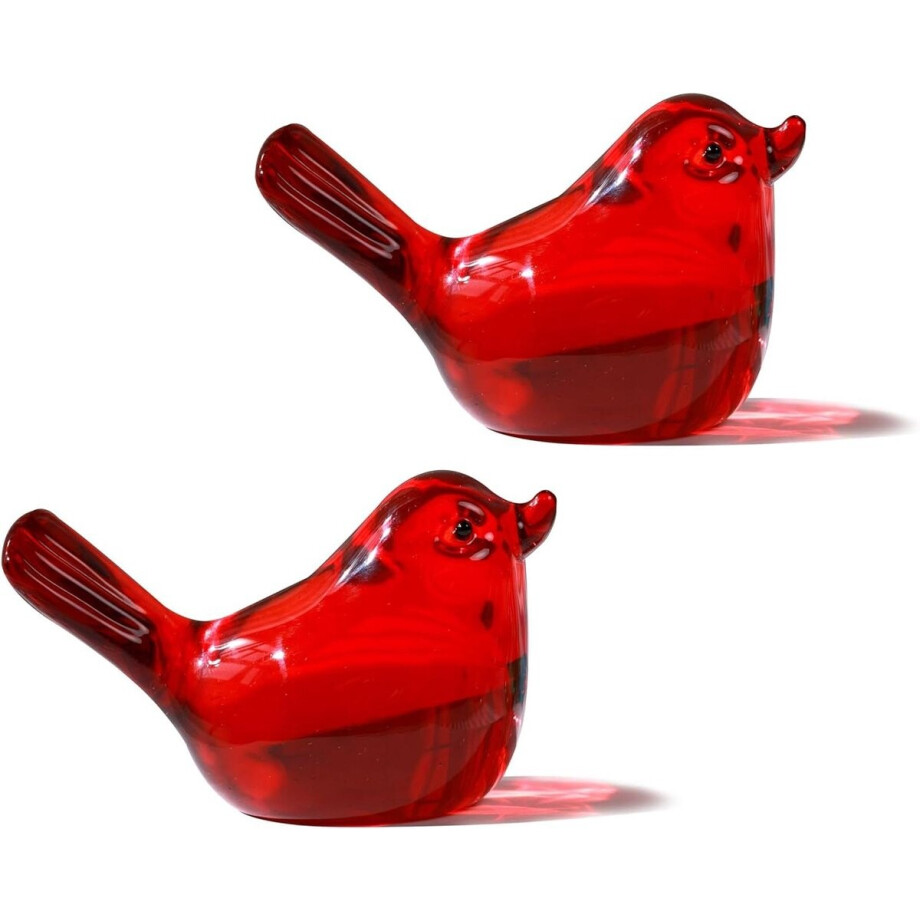 TheLau - Handgeblazen rood glas vogelbeeldje - Decoratieve kristal glas dieren verzamelobject afbeelding 1