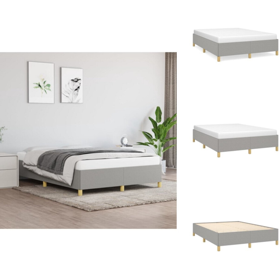 vidaXL Bedframe - Bedframe - Bed - Slaapmeubel - Bedframe zonder matras stof lichtgrijs 140x200 cm afbeelding 1