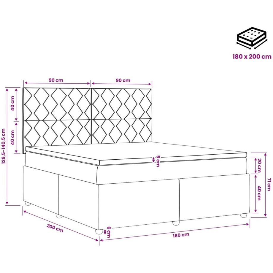 vidaXL - Boxspringbed - met - matras - Donkergrijs - 180 - x - 200 - cm - Stof afbeelding 1