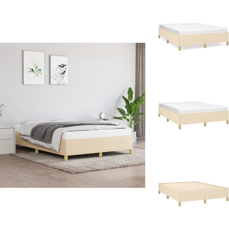 vidaXL Bedframe - Bedframe - Bed - Slaapmeubel - Bedframe zonder matras stof crèmekleurig 140x190 cm afbeelding 1