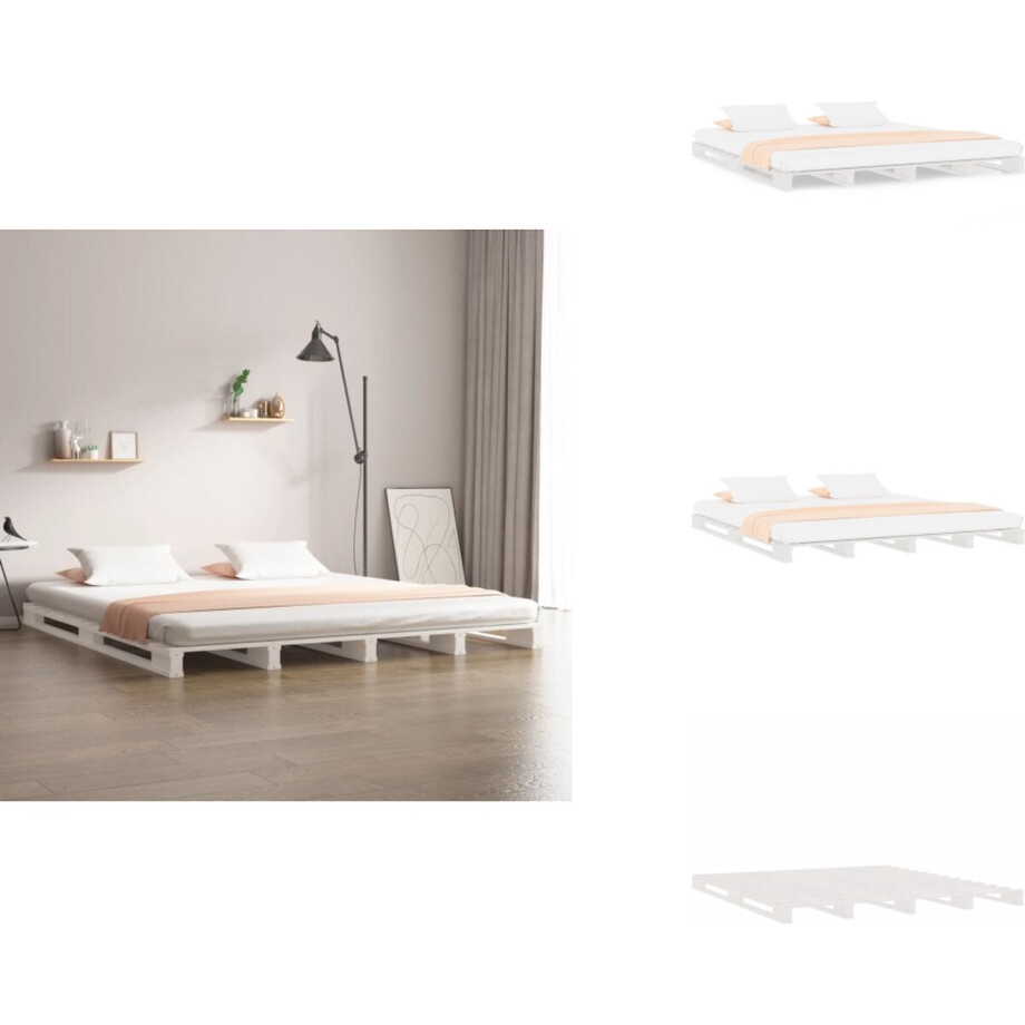 vidaXL Palletbed - Palletbedden - Bed - Slaapkamermeubel - Palletbed massief grenenhout wit 160x200 cm vidaXL Palletbed - Palletbedden - Bed - Slaapkamermeubel - Palletbed massief grenenhout wit 160x200 cm afbeelding 1