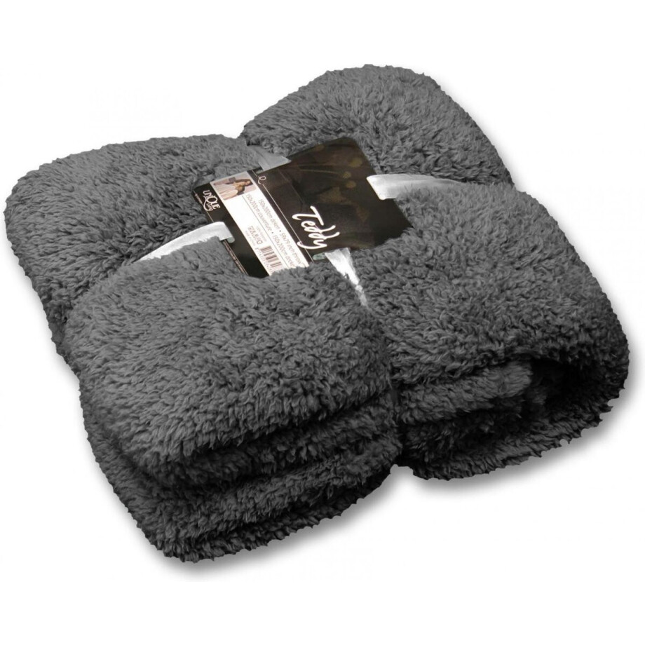 Unique Living Plaid Teddy - Polyester - Grijs - 150x200 cm (BxH) Unique Living Plaid Teddy - Polyester - Grijs - 150x200 cm (BxH) afbeelding 1