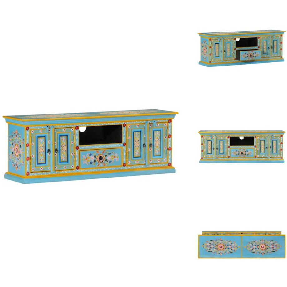 vidaXL Tv-meubel - Tv-meubelen - Tv-standaard - Televisiemeubel - Tv-meubel 110x30x40 cm massief mangohout blauw afbeelding 1