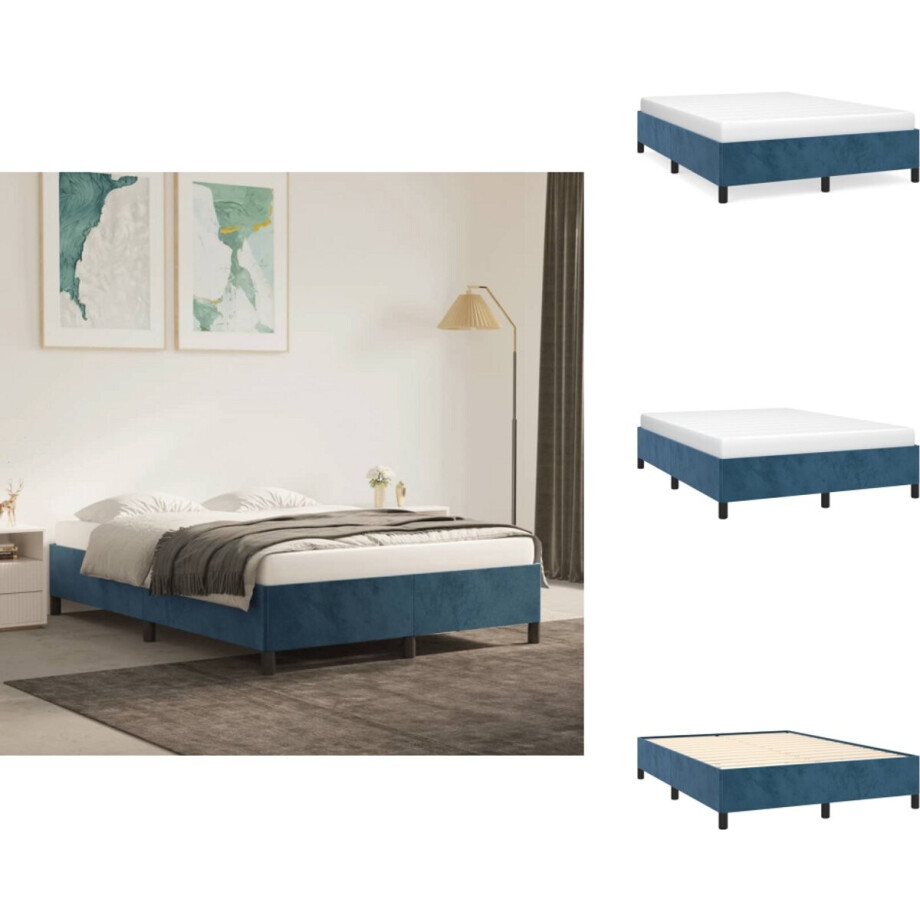 vidaXL Bedframe - Bedframes - Slaapmeubel - Bedbodem - Bedframe zonder matras 140x200 cm fluweel donkerblauw vidaXL Bedframe - Bedframes - Slaapmeubel - Bedbodem - Bedframe zonder matras 140x200 cm fluweel donkerblauw afbeelding 1