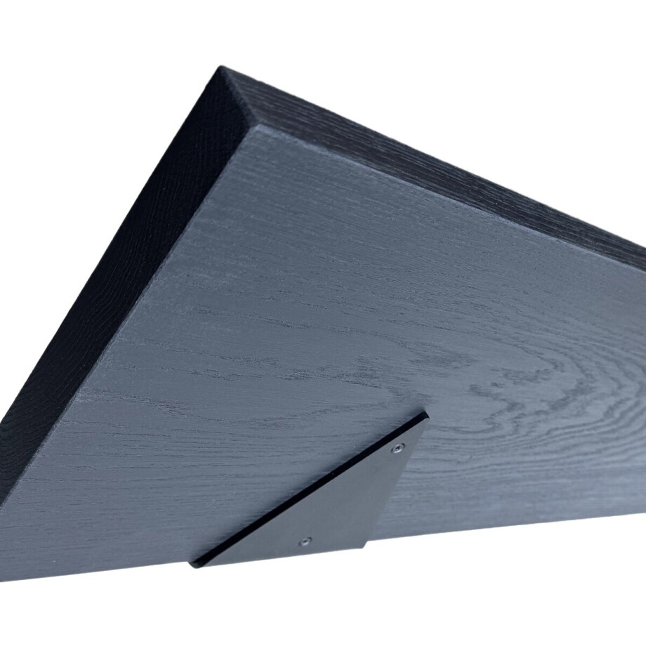 GoudmetHout - Massief Eiken Wandplank - 200x25 cm - Zwart Eiken - Plankdrager driehoekvorm Mat Zwart - Boekenplank - Muurplank afbeelding 1