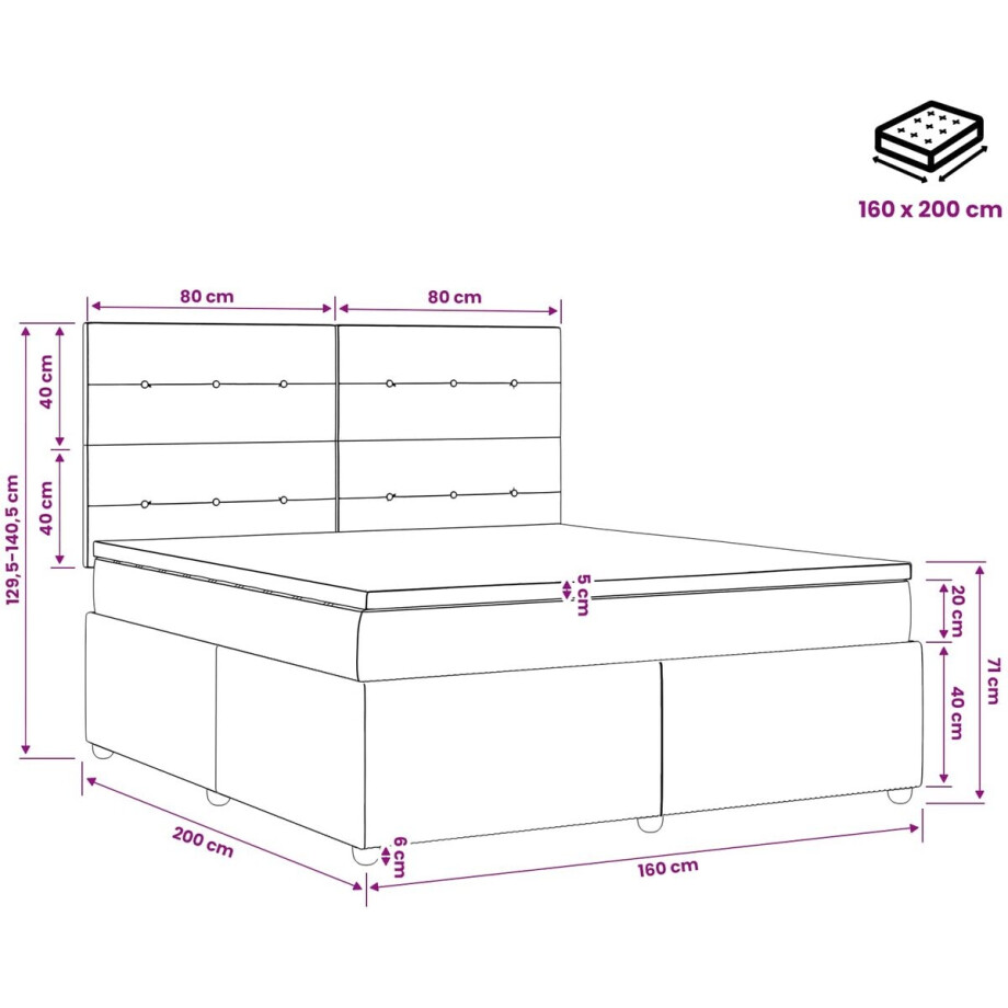 vidaXL - Boxspringbed - met - matras - Crèmekleurig - 160 - x - 200 - cm - Stof afbeelding 1