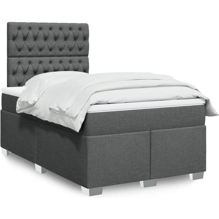 vidaXL - Boxspring - met - matras - stof - donkergrijs - 120x200 - cm vidaXL - Boxspring - met - matras - stof - donkergrijs - 120x200 - cm afbeelding 1