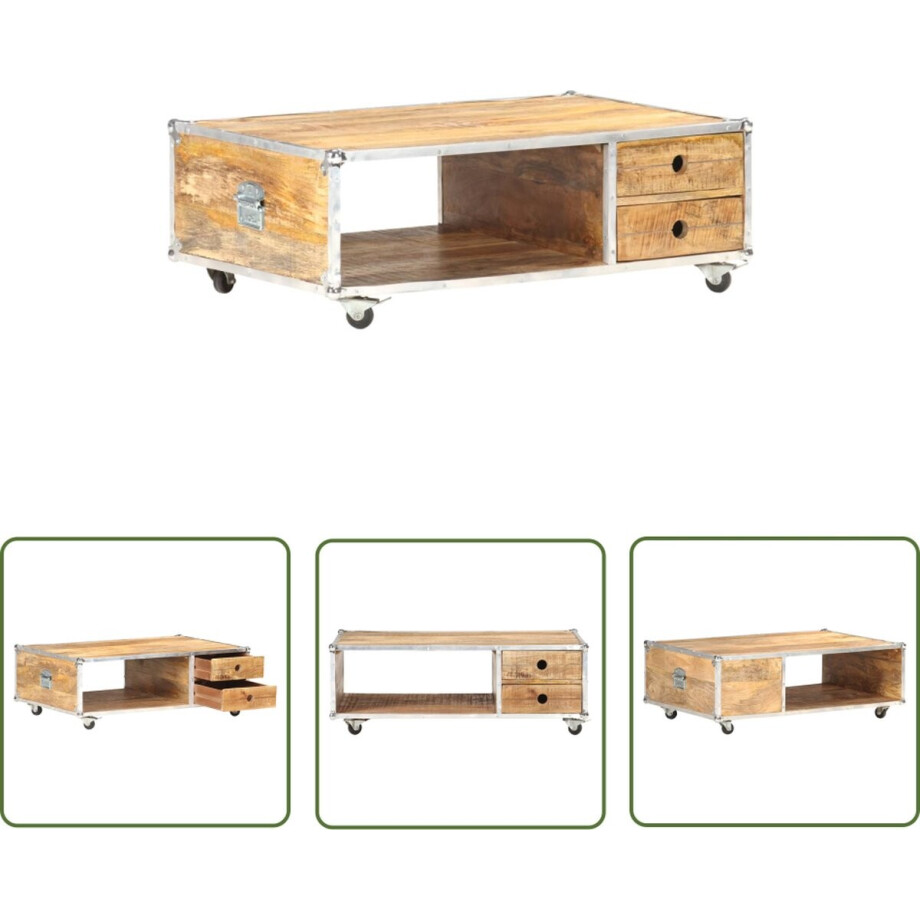vidaXL Mangohout - Salontafel - Salontafel 89x59x33 cm massief ruw mangohout - Industrieel Design - Vintage - Retro vidaXL Mangohout - Salontafel - Salontafel 89x59x33 cm massief ruw mangohout - Industrieel Design - Vintage - Retro afbeelding 1