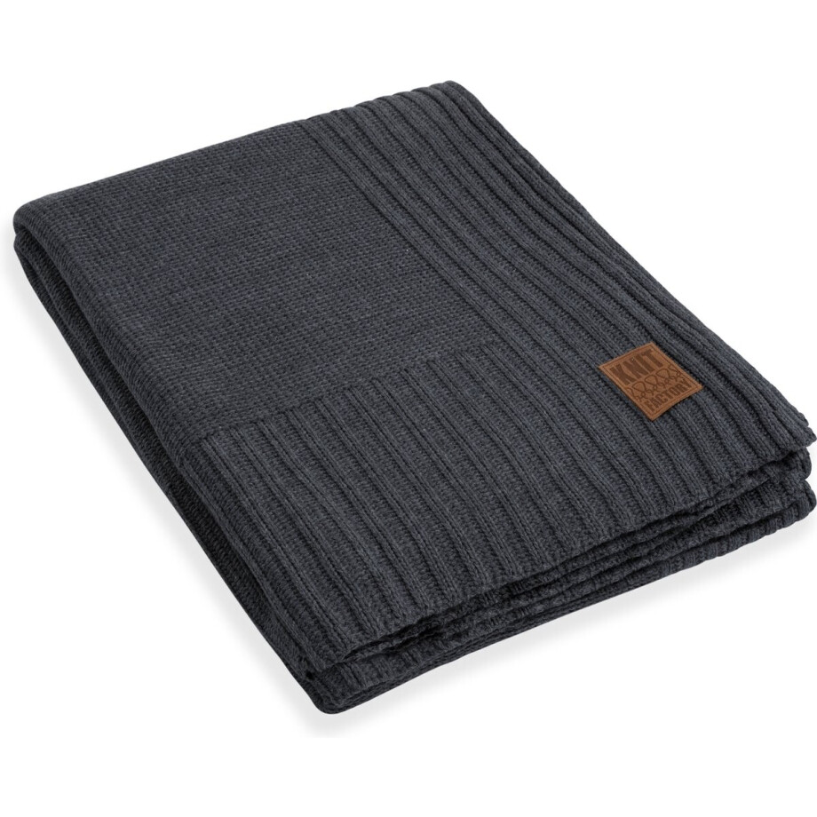 Knit Factory Uni Gebreid Plaid XL - Woondeken - plaid - Wollen deken - Kleed - Antraciet - 195x225 cm Knit Factory Uni Gebreid Plaid XL - Woondeken - plaid - Wollen deken - Kleed - Antraciet - 195x225 cm afbeelding 1