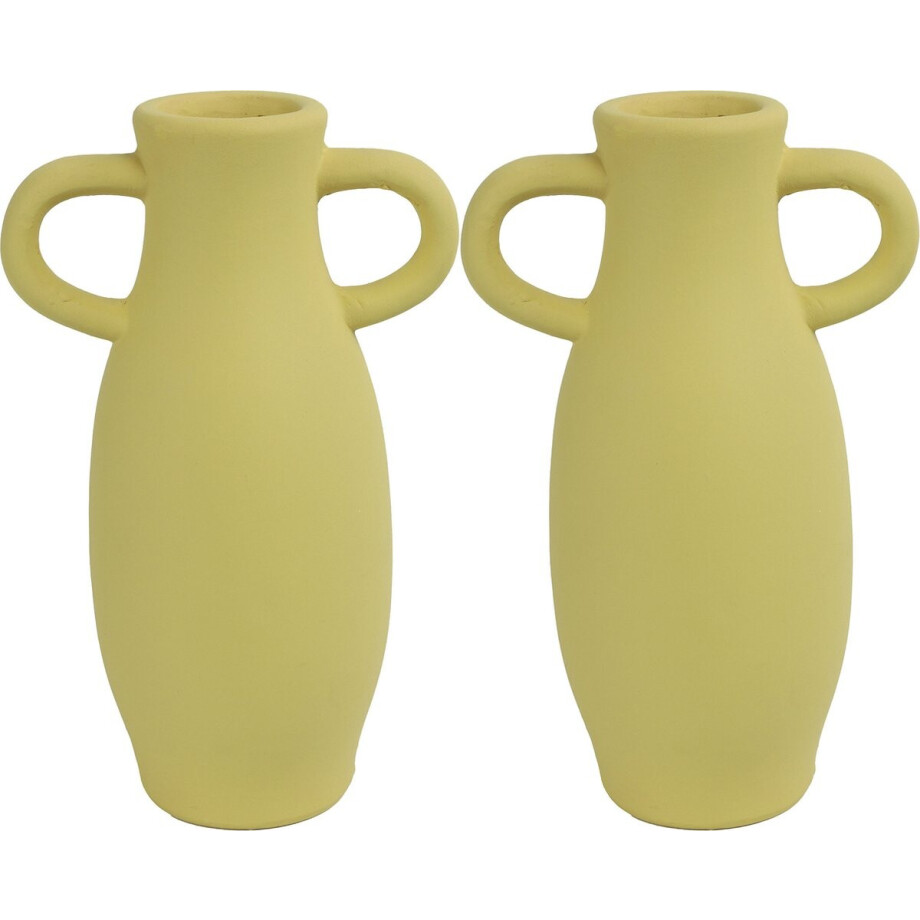 Countryfield Amphora vaas - 2x stuks - geel terracotta - D12 x H20 cm Countryfield Amphora vaas - 2x stuks - geel terracotta - D12 x H20 cm afbeelding 1