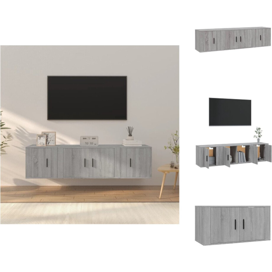vidaXL Tv-kast - Tv-kasten - Tv-meubel - Hifi-meubel - 3-delige Tv-meubelset bewerkt hout grijs sonoma eikenkleurig afbeelding 1