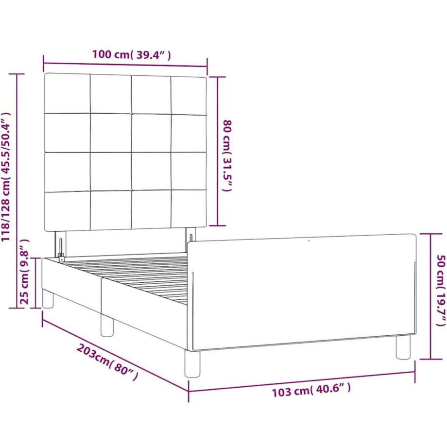 vidaXL - Bedframe - zonder - matras - 100x200 - cm - stof - blauw vidaXL - Bedframe - zonder - matras - 100x200 - cm - stof - blauw afbeelding 1