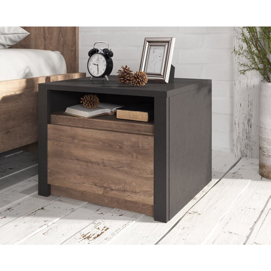 Meubella - Nachtkastje Monaco - Eiken - Grijs - 50 cm afbeelding 1