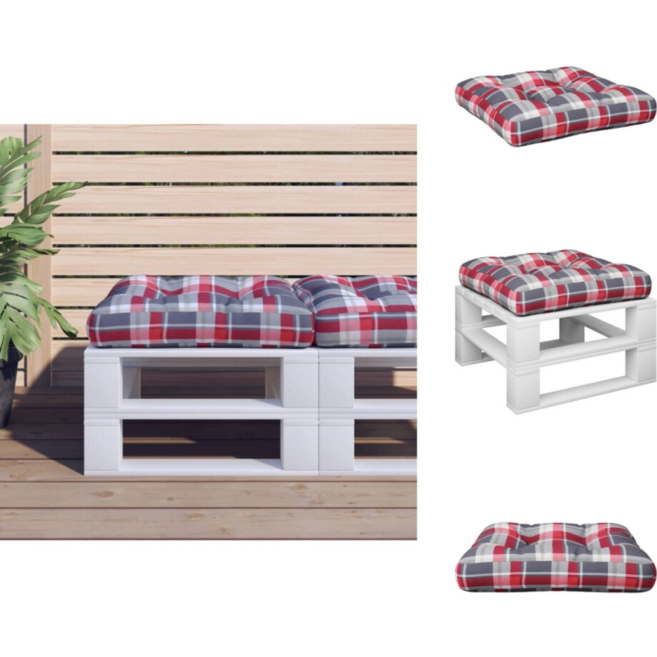 vidaXL Palletkussen - Palletkussens - Palletbankkussen - Bankkussen - Palletkussen 60x60x12 cm stof ruitpatroon rood afbeelding 1