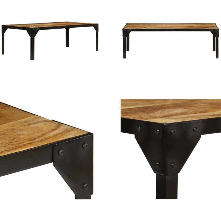 vidaXL - Salontafel - 110 - cm - massief - ruw - mangohout - en - staal afbeelding 1