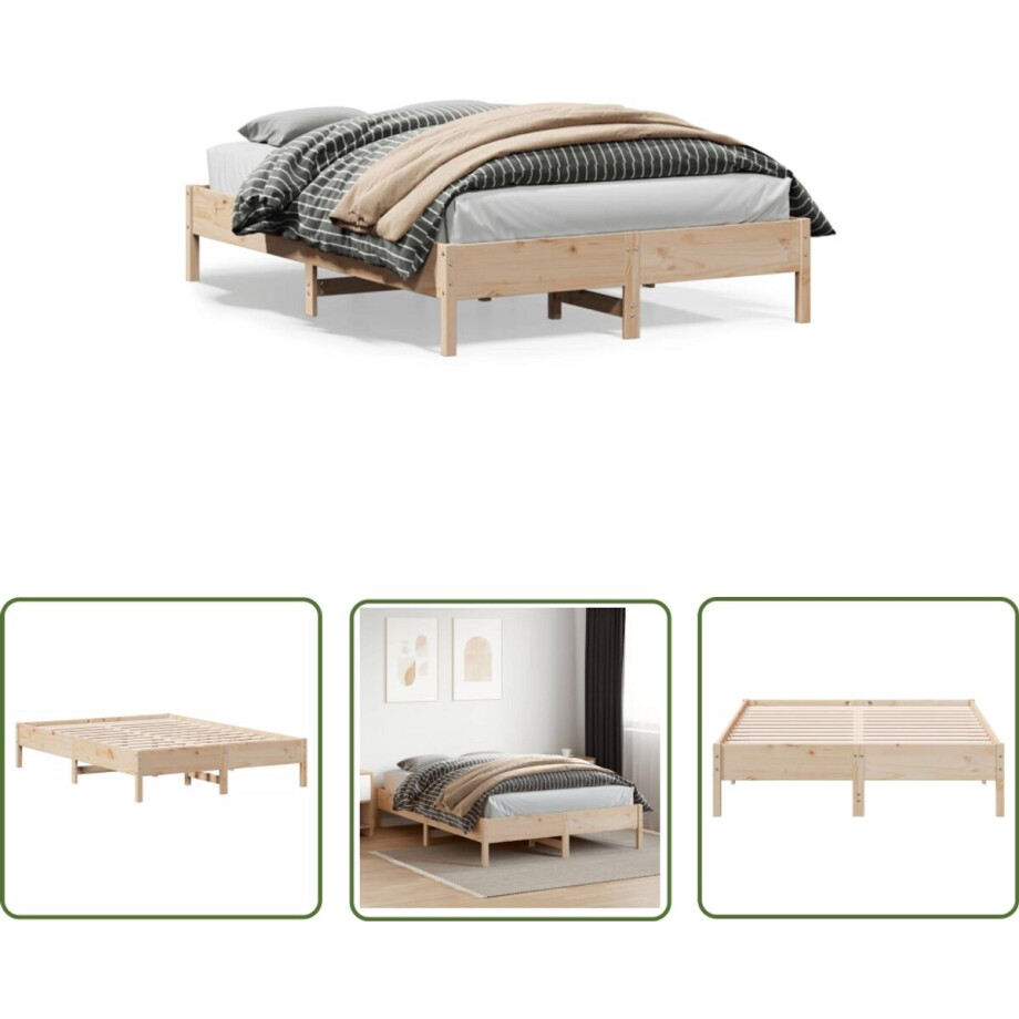vidaXL Grenen Hout Bed - Massief Houten Bed Frame - Bedframe zonder matras massief grenenhout 140x200 cm - Bed Frame 140x200 - Tweepersoons Bed Frame - Landelijk Bed Frame afbeelding 1