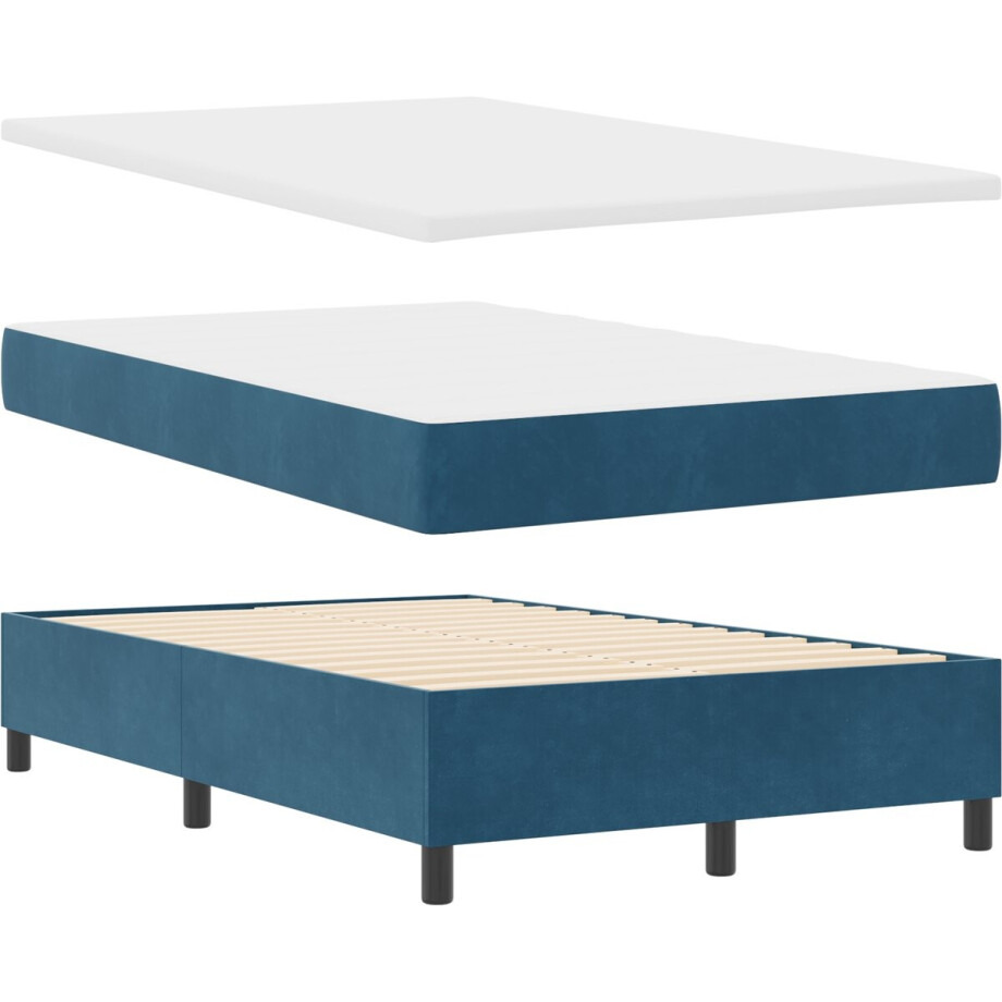 vidaXL - Boxspring - bed - met - hoofdeinde - Donkerblauw - 200 - x - 120 - cm - Fluweel afbeelding 1