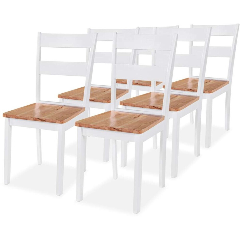 vidaXL - Eetkamerstoelen - 6 - st - massief - rubberwood - wit vidaXL - Eetkamerstoelen - 6 - st - massief - rubberwood - wit afbeelding 1