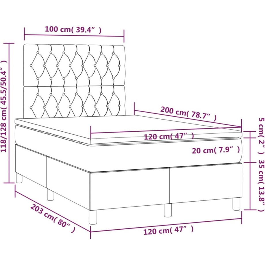 vidaXL - Boxspring - met - matras - stof - blauw - 120x200 - cm vidaXL - Boxspring - met - matras - stof - blauw - 120x200 - cm afbeelding 1
