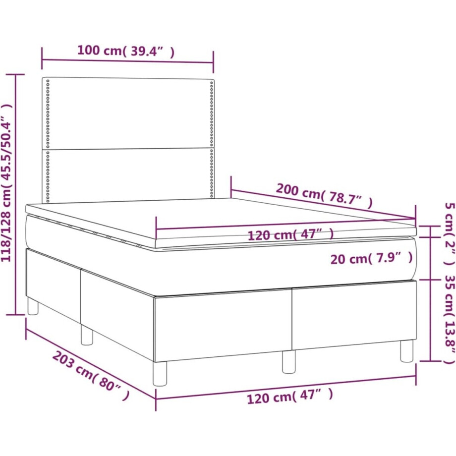vidaXL - Boxspring - met - matras - stof - zwart - 120x200 - cm afbeelding 1