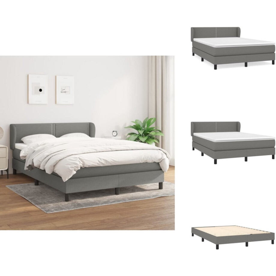 vidaXL Boxspring - Boxsprings - Bed - Slaapmeubel - Boxspring met matras stof donkergrijs 140x200 cm afbeelding 1