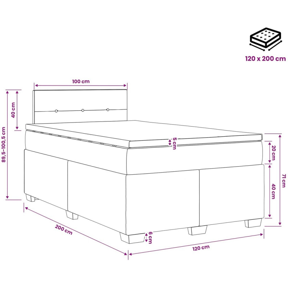 vidaXL - Boxspringbed - met - matras - Donkerbruin - 120 - x - 200 - cm - Stof vidaXL - Boxspringbed - met - matras - Donkerbruin - 120 - x - 200 - cm - Stof afbeelding 1