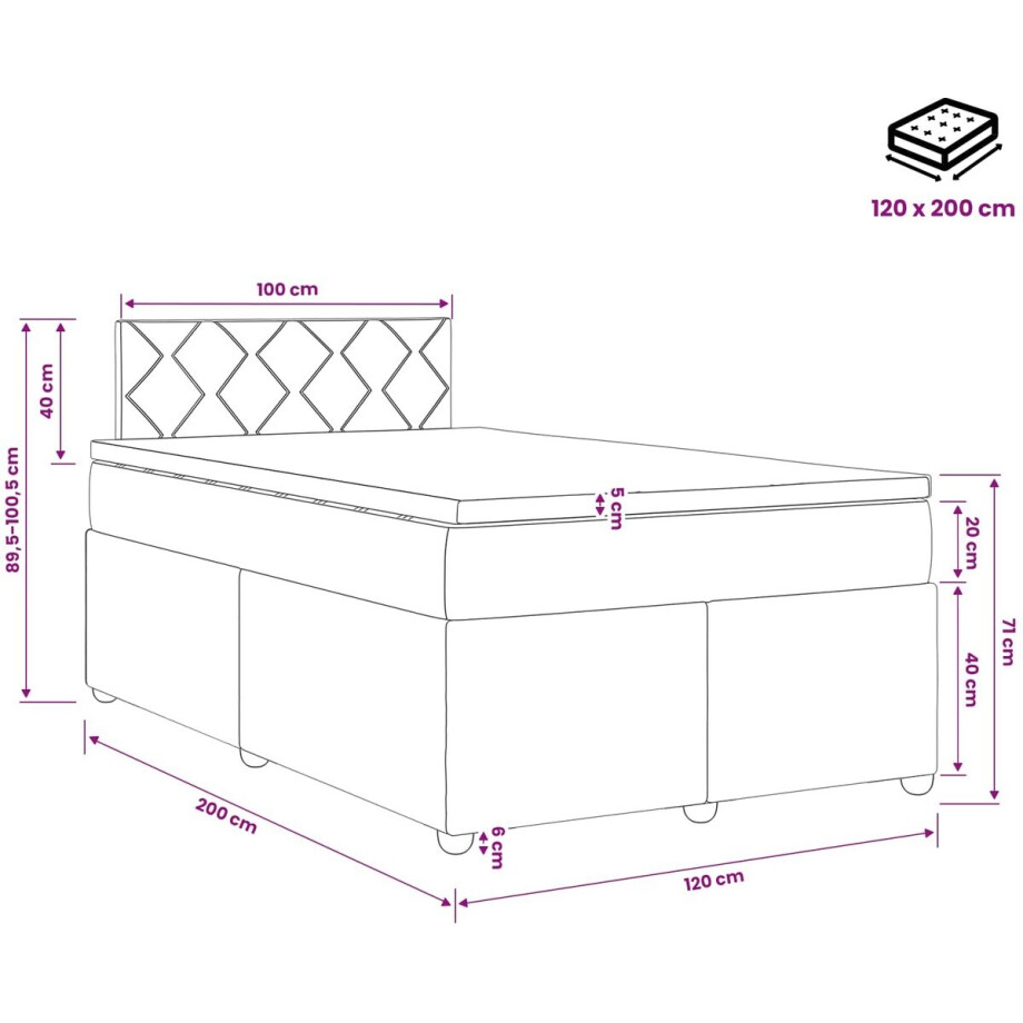 vidaXL - Boxspringbed - met - matras - Crèmekleurig - 120 - x - 200 - cm - Stof afbeelding 1