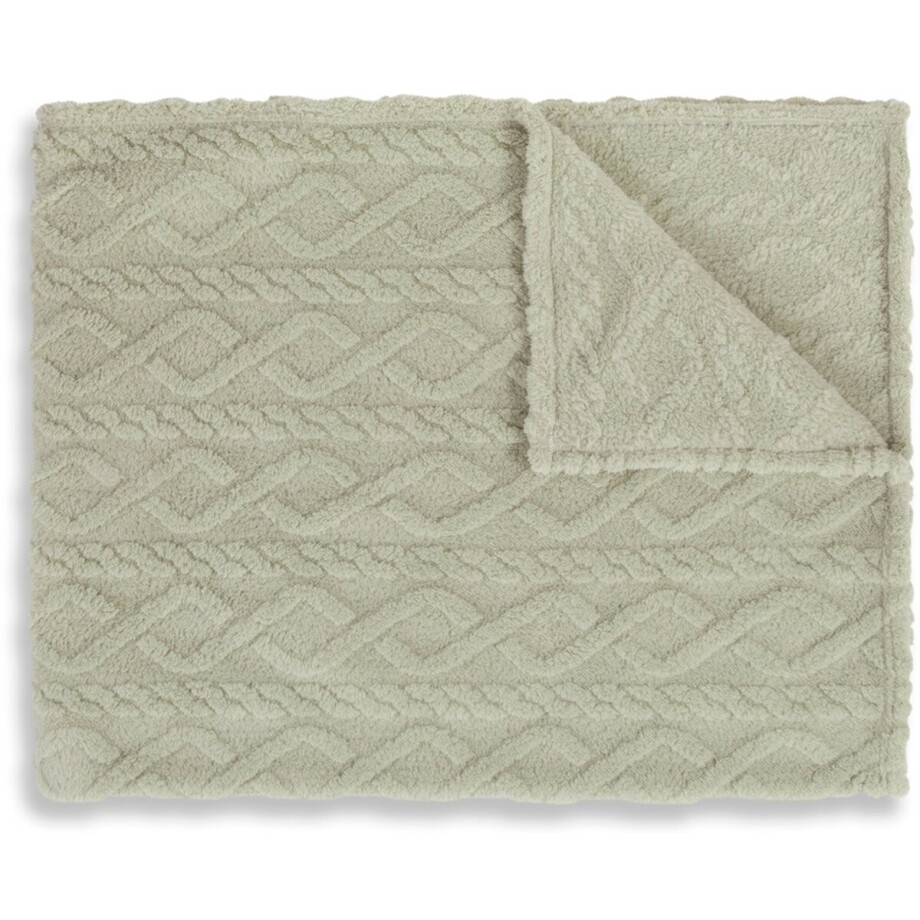 Luxe Teddy Plaid - Deken - Dekentje 130x160 cm - Jacquard Geweven Kabelpatroon - Groen - 1 Persoons - 100% Polyester Sherpa - Oeko-Tex Gecertificeerd afbeelding 1