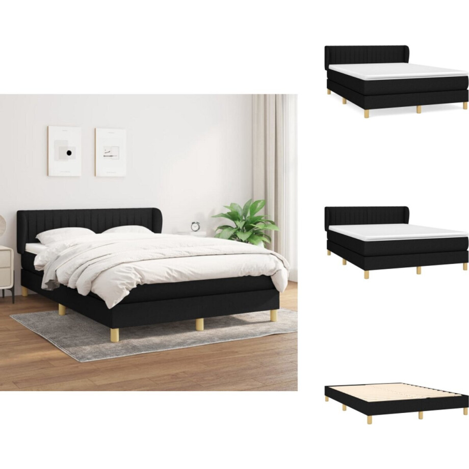 vidaXL Boxspring - Boxsprings - Bed - Slaapmeubel - Boxspring met matras stof zwart 140x200 cm vidaXL Boxspring - Boxsprings - Bed - Slaapmeubel - Boxspring met matras stof zwart 140x200 cm afbeelding 1