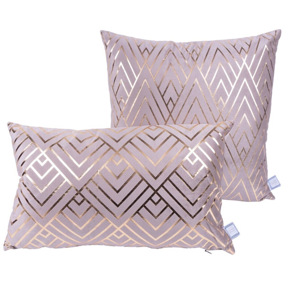 Padiro sierkussenset - 2-delige set - 30 x 50 cm - Taupe / Goudkleurig - Chevron- en zigzagpatroon - Polyester Padiro sierkussenset - 2-delige set - 30 x 50 cm - Taupe / Goudkleurig - Chevron- en zigzagpatroon - Polyester afbeelding 1