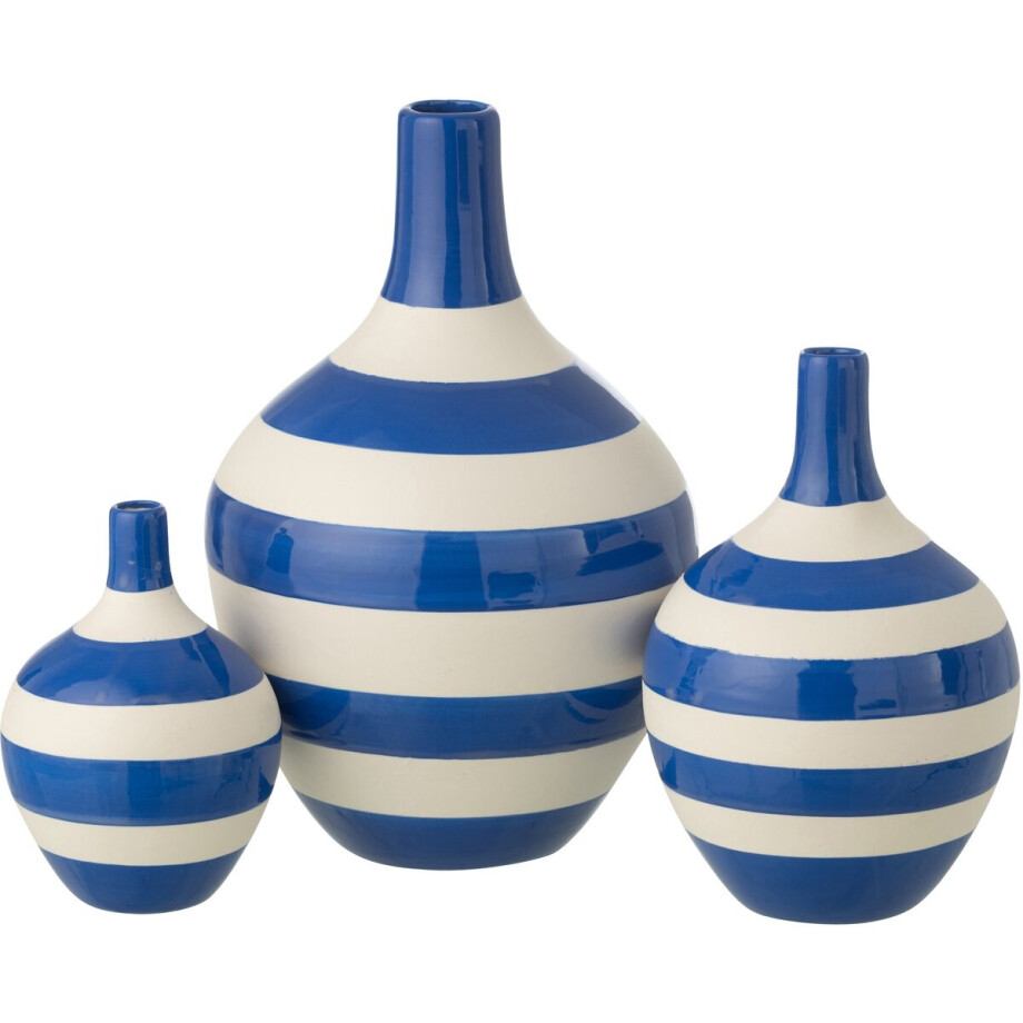 J-Line vaas Gestreept - porselein - wit/blauw - set van 3 afbeelding 1
