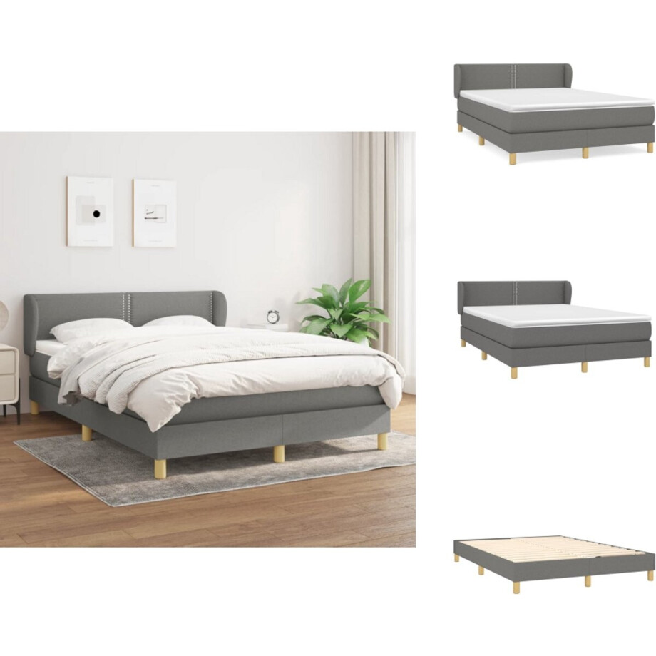 vidaXL Boxspring - Boxsprings - Bed - Slaapmeubel - Boxspring met matras stof donkergrijs 140x200 cm vidaXL Boxspring - Boxsprings - Bed - Slaapmeubel - Boxspring met matras stof donkergrijs 140x200 cm afbeelding 1