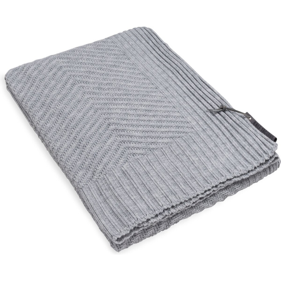 Knit Factory Beau Gebreid Plaid - Woondeken - plaid - Wollen deken - Kleed - Licht Grijs - 160x130 cm afbeelding 1