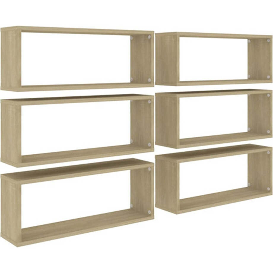 vidaXL - Wandschappen - kubus - 6 - st - 60x15x23 - cm - bewerkt - hout - sonoma - eiken vidaXL - Wandschappen - kubus - 6 - st - 60x15x23 - cm - bewerkt - hout - sonoma - eiken afbeelding 1