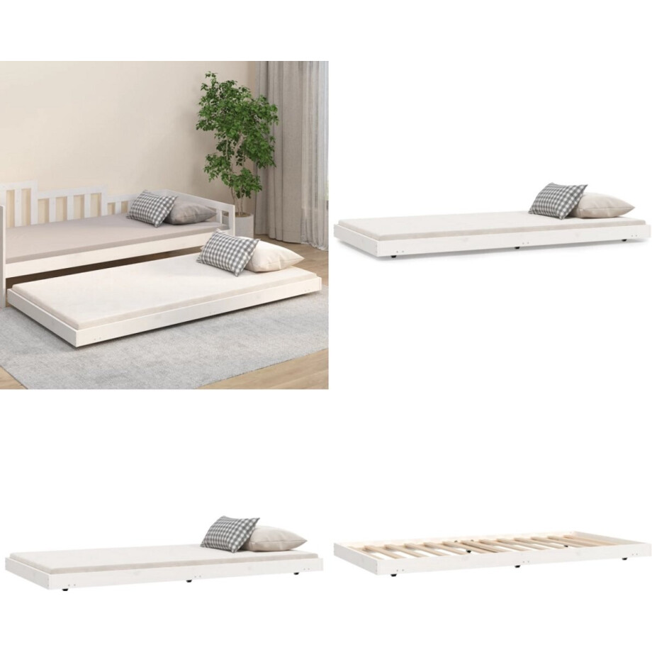 vidaXL Bedframe zonder matras massief grenenhout wit 90x200 cm - Bedframe - Bedframes - Eenpersoonsbed - Bed afbeelding 1