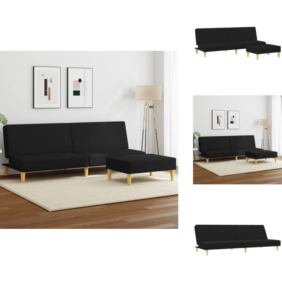vidaXL Slaapbank - Slaapbanken - Slaap Bank - Bedbank - Slaapbank 2-zits met voetenbank stof zwart afbeelding 1