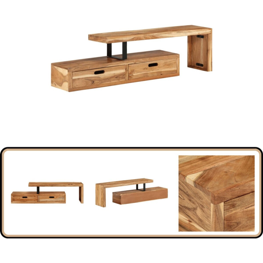 vidaXL Tv-meubel massief acaciahout - 112x30x40 cm TV Kast - Tv Meubels - Acacia Hout - Vintage Tv Stand - Landelijke Tv Tafel vidaXL Tv-meubel massief acaciahout - 112x30x40 cm TV Kast - Tv Meubels - Acacia Hout - Vintage Tv Stand - Landelijke Tv Tafel afbeelding 1