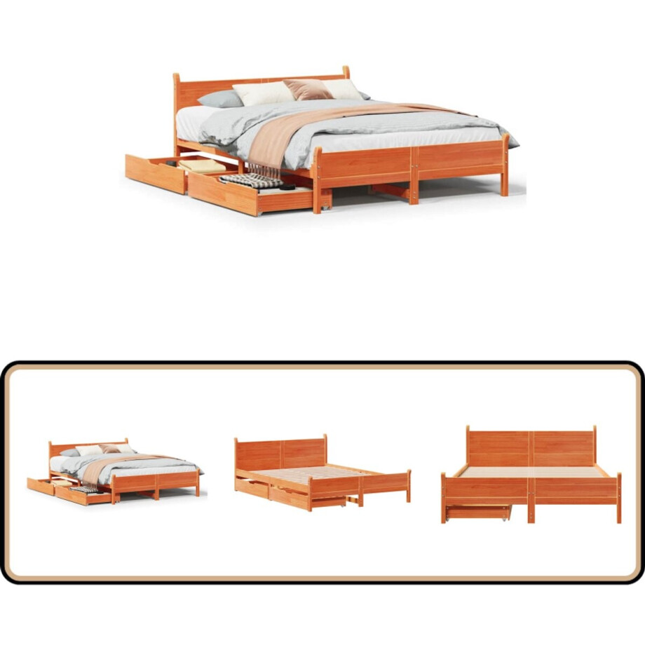 vidaXL - Bedframe - zonder - matras - massief - grenenhout - wasbruin - 160x200 - cm afbeelding 1