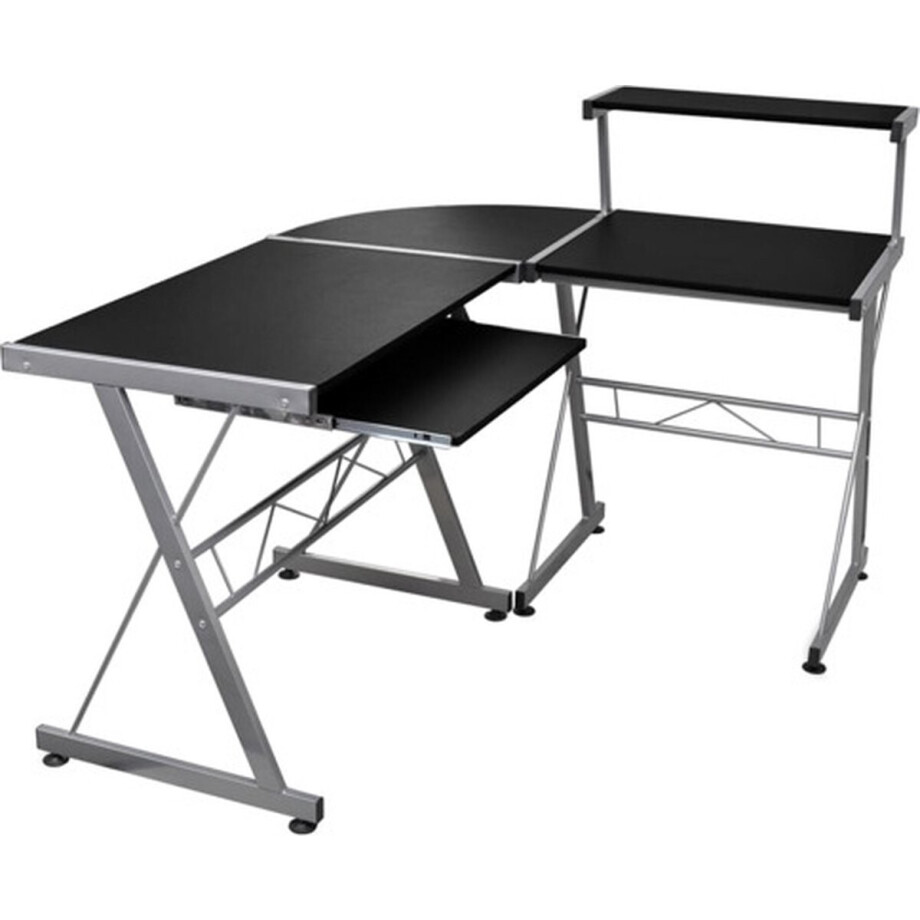 vidaXL - Hoekbureau - 132x112x99 - cm - bewerkt - hout - zwart afbeelding 1