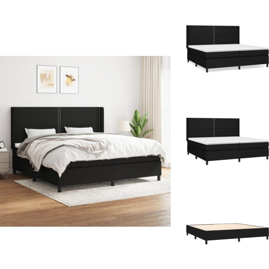 vidaXL Boxspring - Boxsprings - Bed - Slaapmeubel - Boxspring met matras stof zwart 200x200 cm afbeelding 1