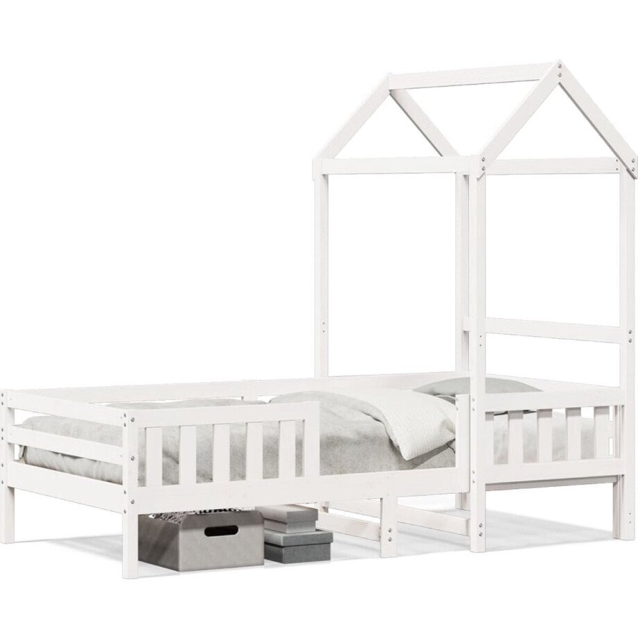 vidaXL - Bedframe - met - huisje - massief - grenenhout - wit - 80x200 - cm vidaXL - Bedframe - met - huisje - massief - grenenhout - wit - 80x200 - cm afbeelding 1