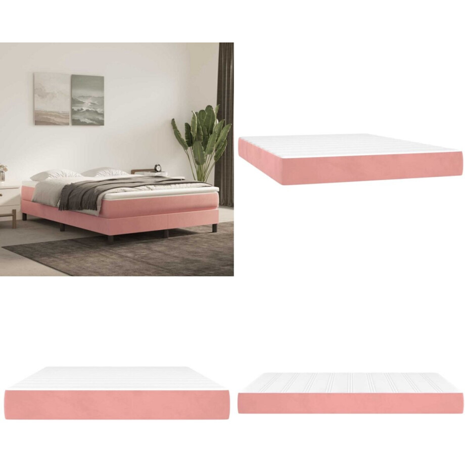 vidaXL Pocketveringmatras 140x210x20 cm fluweel roze - Pocketveringmatras - Pocketveringmatrassen - Matras - Pocketvering Matras afbeelding 1