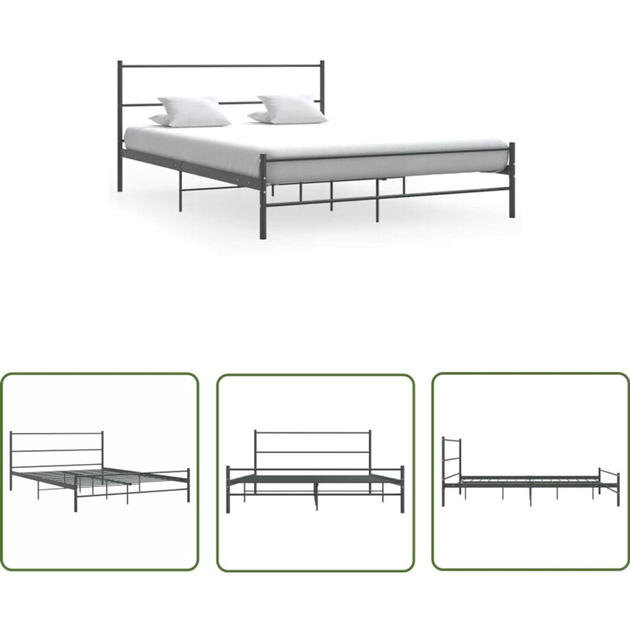 vidaXL - Bedframe - zonder - matras - metaal - grijs - 140x200 - cm afbeelding 1