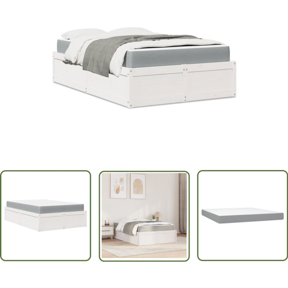 vidaXL Houten Bed - Slaapcomfort - Bed met matras massief grenenhout wit 140x190 cm - Grenenhout Bed - Tweepersoonsbed - Boxspring Bed afbeelding 1