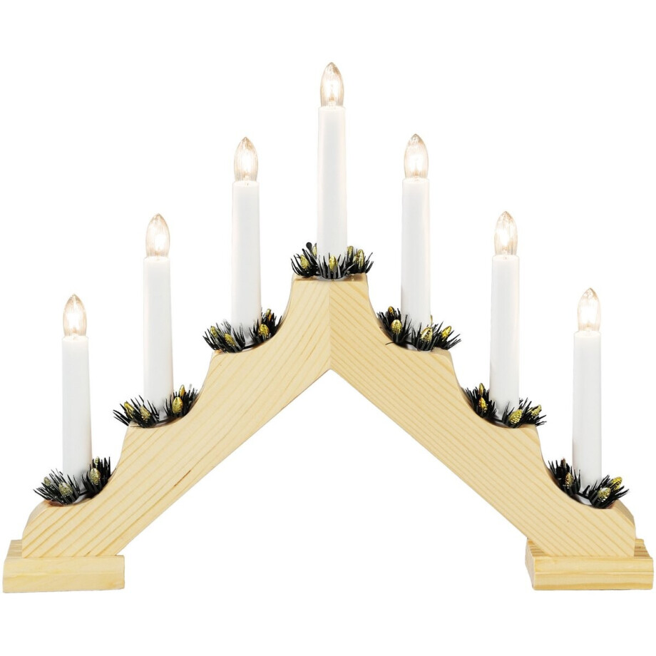Houten Kerstkandelaar voor binnen - 7 kaarsen - 2700K warm wit - Hout met groen - Kaarsenbrug met 7 lampen - 30 x 38 cm - Kerstverlichting Houten Kerstkandelaar voor binnen - 7 kaarsen - 2700K warm wit - Hout met groen - Kaarsenbrug met 7 lampen - 30 x 38 cm - Kerstverlichting afbeelding 1
