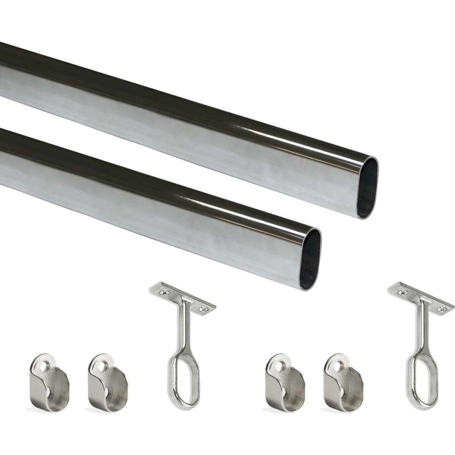Emuca Garderobestang 30x15 mm, staal, 1150 mm, Verchroomd Emuca Garderobestang 30x15 mm, staal, 1150 mm, Verchroomd afbeelding 1