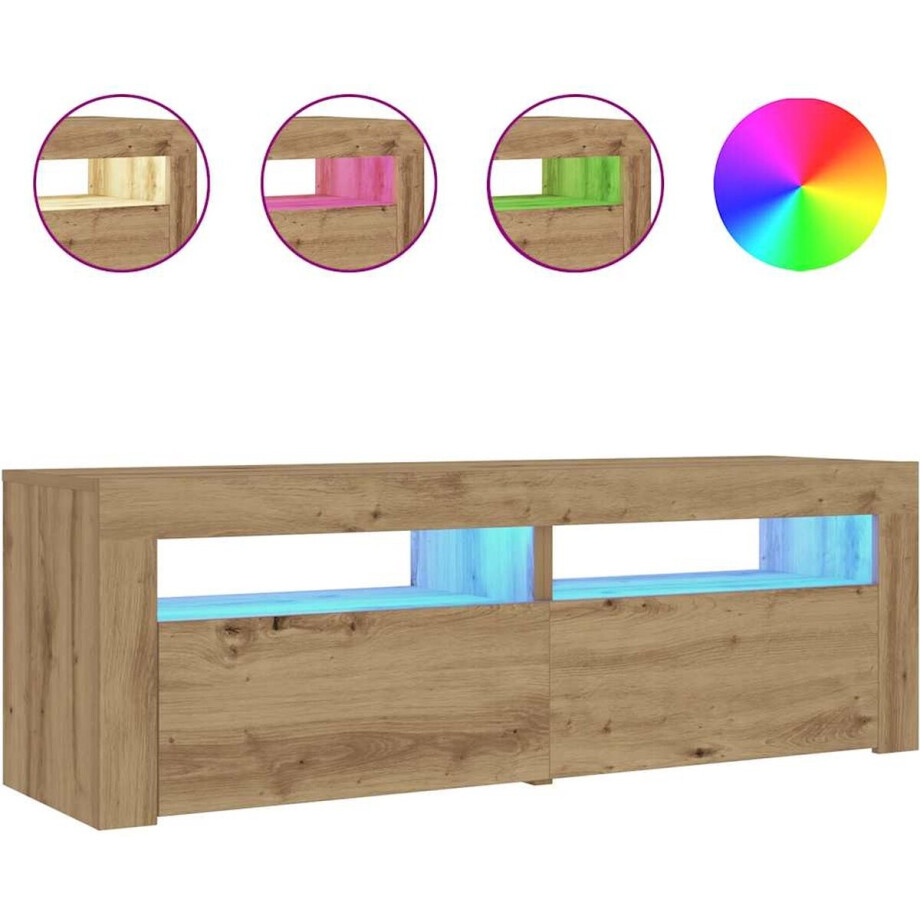 vidaXL - Nachtkastjes - 2 - st - met - LED's - 60x35x40 - cm - artisanaal - eikenkleur afbeelding 1