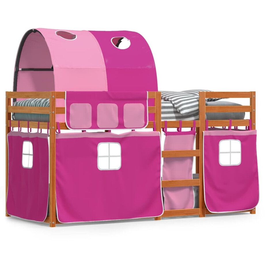 vidaXL - Stapelbed - met - gordijnen - 80x200 - cm - grenenhout - roze vidaXL - Stapelbed - met - gordijnen - 80x200 - cm - grenenhout - roze afbeelding 1