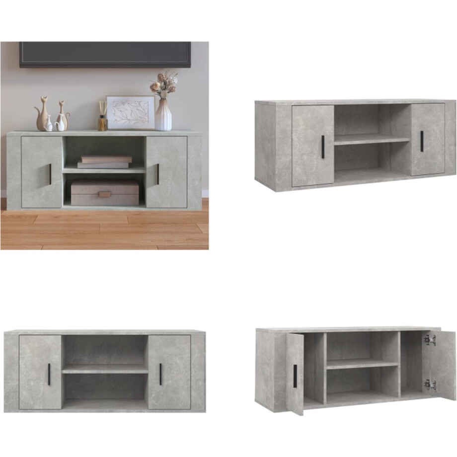 vidaXL Tv-meubel 100x35x40 cm bewerkt hout betongrijs - Tv-kast - Tv-kasten - Tv-meubel - Tv-meubel Met LED-verlichting afbeelding 1